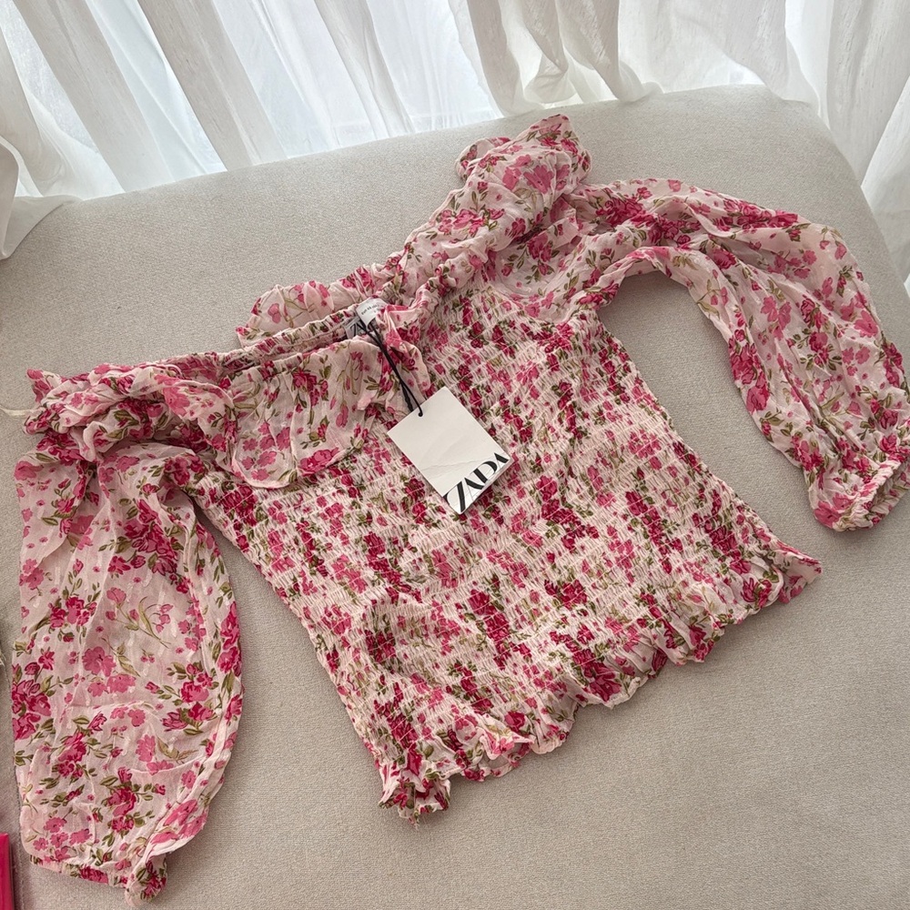 Zara Floral Off-Shoulder Top